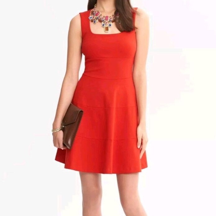 Banana Republic Sloan Ponte Fit-And-Flare Dress Red Petite 8